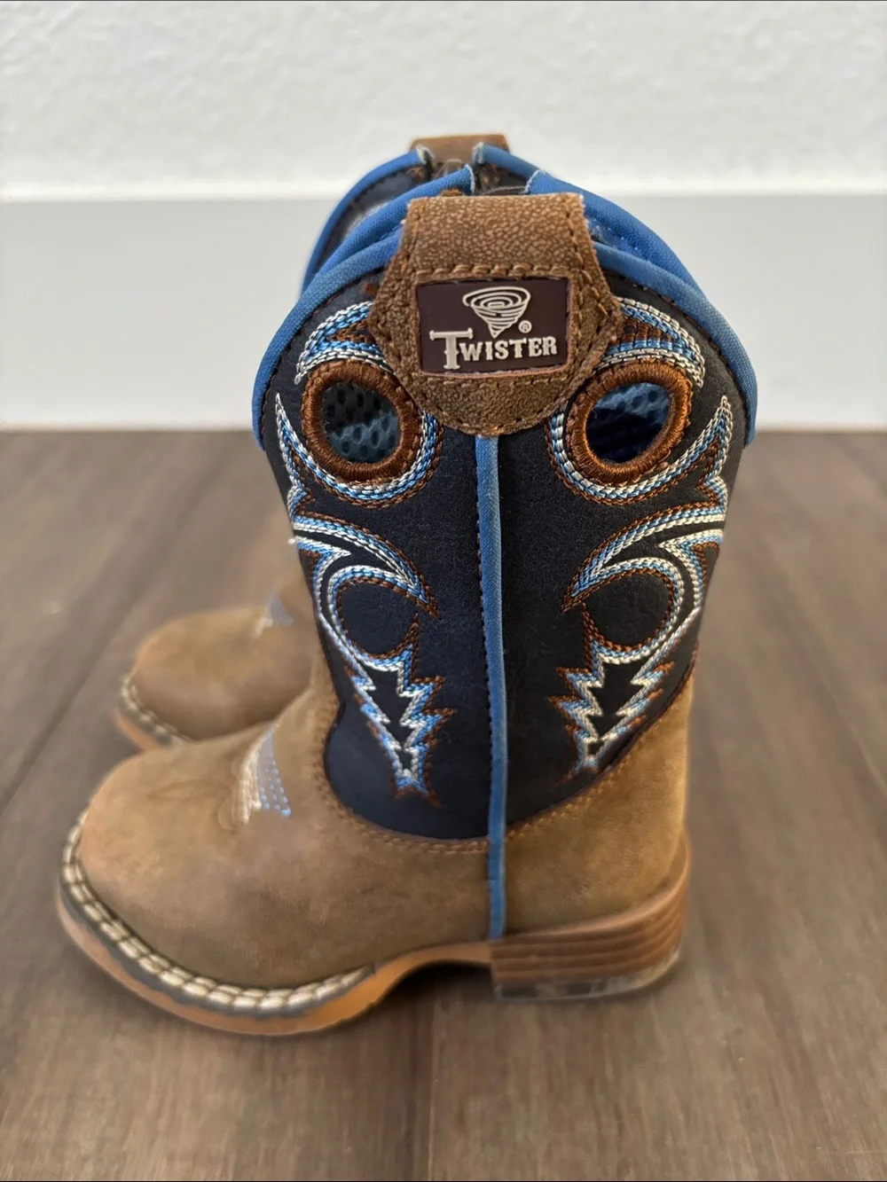 Twister Brown & Navy Toddler Western Boots with Blue Trim Size 4
